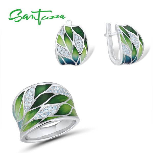 santuzza 925 silver jewelry set for women green bamboo leaves dazzling cz earrings ring set elegant fine jewelry handmade enamel, Black
santuzza 925 silver jewelry set for women green bamboo leaves dazzling cz earrings ring set elegant fine jewelry handmade enamel, Black