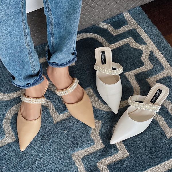 string bead mules women shallow pointed toe slippers fashion round heels slide pearl slip on pump sandalias mujer beige khaki, Black
string bead mules women shallow pointed toe slippers fashion round heels slide pearl slip on pump sandalias mujer beige khaki, Black