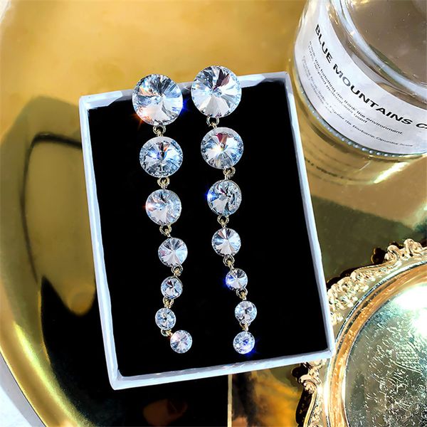 long tassel drop earrings for women shiny big round crystal dangle earrings party fashion jewelry gifts, Silver
long tassel drop earrings for women shiny big round crystal dangle earrings party fashion jewelry gifts, Silver