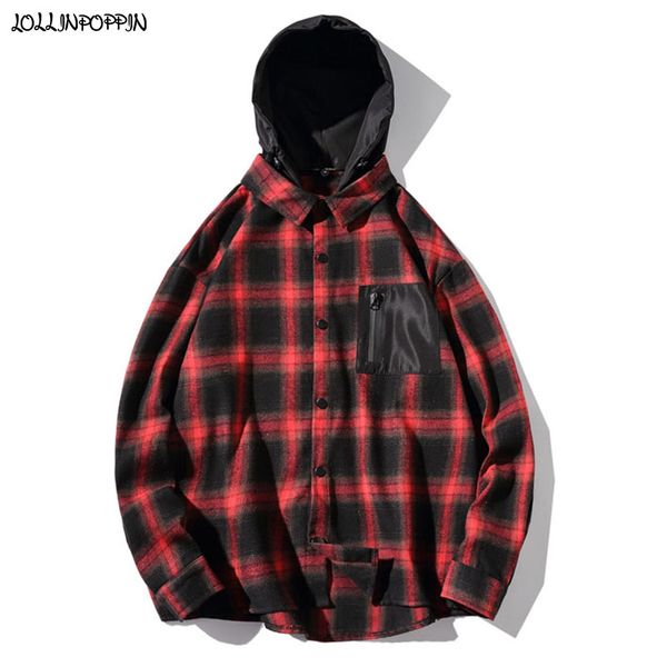 streetwear men checkered shirt with detachable hood plaid mens casual shirts chest zippered pocket hip hop long sleeve shirt, White;black
streetwear men checkered shirt with detachable hood plaid mens casual shirts chest zippered pocket hip hop long sleeve shirt, White;black