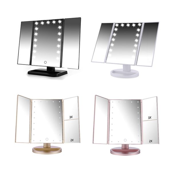 

LED Touch Screen 21 Light Makeup Mirror Table Desktop Makeup 1X/2X/3X/10X Magnifying Mirrors Vanity 3 Folding Adjustable Mirror BH370