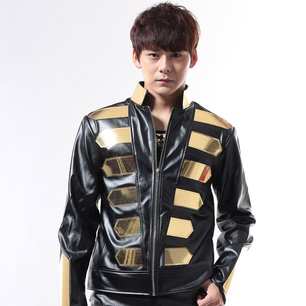 black gold jacket fashion female male dj costume costumes leather metal decoration for dancer singer nightclub show
black gold jacket fashion female male dj costume costumes leather metal decoration for dancer singer nightclub show