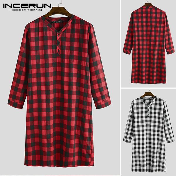 men's sleepwear incerun long sleeve plaid sleep robes soft loose v neck button pajamas homewear leisure men nightgown bathrobes s-5xl, Black;brown
men's sleepwear incerun long sleeve plaid sleep robes soft loose v neck button pajamas homewear leisure men nightgown bathrobes s-5xl, Black;brown