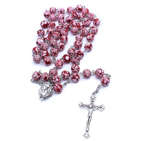 catholic prayer beads necklace with ceramic beads religious ornament cross necklace, Silver
catholic prayer beads necklace with ceramic beads religious ornament cross necklace, Silver