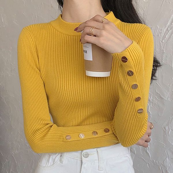 women o-neck slim sweaters winter warm vertical stripes buttons long-sleeved elastic female knit pullover jumpers, White;black 
women o-neck slim sweaters winter warm vertical stripes buttons long-sleeved elastic female knit pullover jumpers, White;black