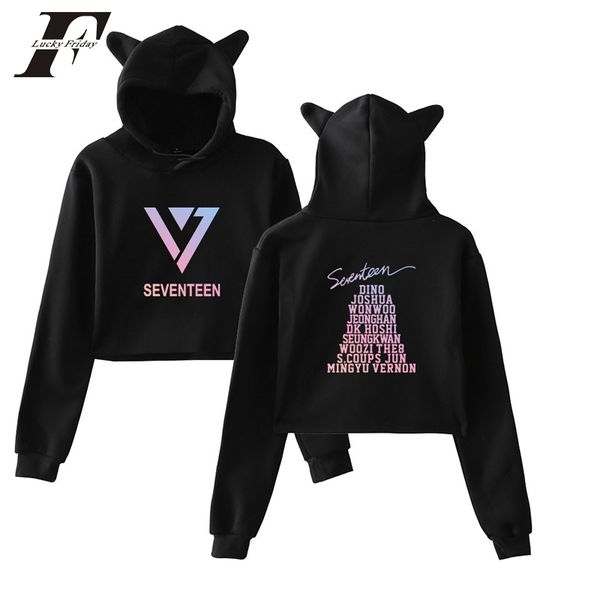 2018 seventeen cat ears cap short hoodies ladies women exposed navel k- pullover, Black
2018 seventeen cat ears cap short hoodies ladies women exposed navel k- pullover, Black