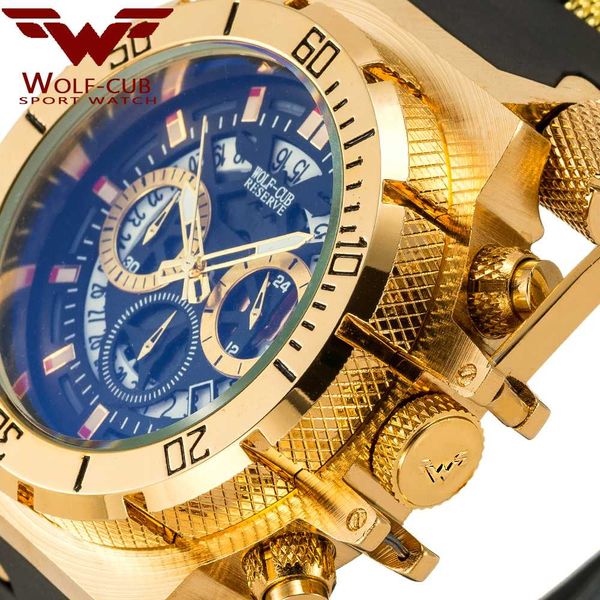 wolf-cub original creative golden men quartz wristwatches 3d dial design full steel calendar waterproof big watches chronograph, Slivery;brown
wolf-cub original creative golden men quartz wristwatches 3d dial design full steel calendar waterproof big watches chronograph, Slivery;brown