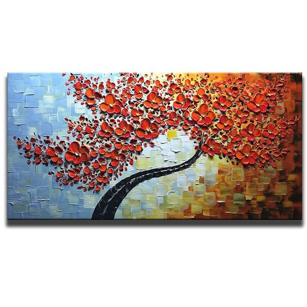 

100% hand painted 3d oil paintings maple tree pictures home decor red artwork canvas wall art no framed abstract