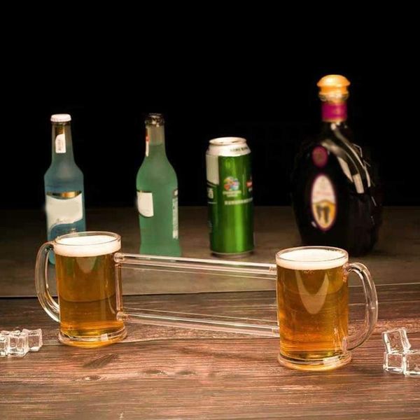 

2-in-1 transparent wine glass creative conjoined beer cup double person drinking making friends beer glass