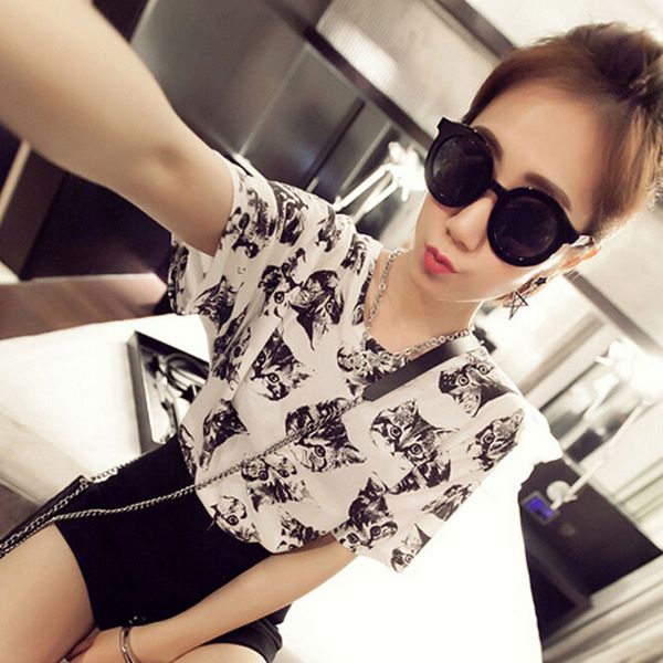 t shirt женская одежда конструктора летняя мода женщина с коротким рукавом круглый шеи tshirtcat ситца comfortabletee рубашка перевозка груз, White 
t shirt женская одежда конструктора летняя мода женщина с коротким рукавом круглый шеи tshirtcat ситца comfortabletee рубашка перевозка груз, White