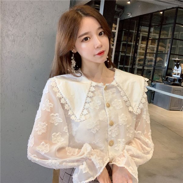 spring autumn blusas mujer de moda chiffon perspective shirts sweet blouses korean style peter pan collar ladies fashion, White
spring autumn blusas mujer de moda chiffon perspective shirts sweet blouses korean style peter pan collar ladies fashion, White