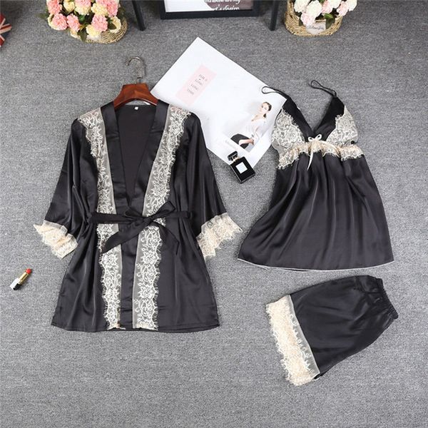 arrivals 3pc new women satin lace sleepwear coat v neck camis shorts nightwear set ladies autumn erotic, Black;red
arrivals 3pc new women satin lace sleepwear coat v neck camis shorts nightwear set ladies autumn erotic, Black;red