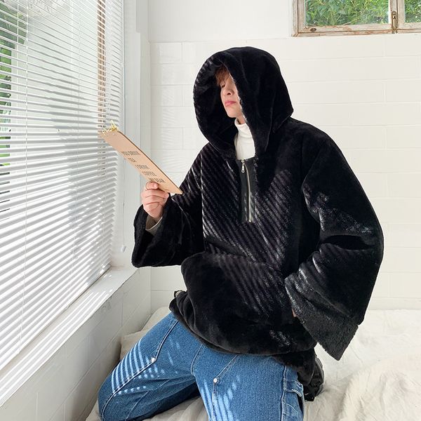 2019 winter new japanese loose imitation fur popular thick short paragraph warm student casual men's hooded pullover big size, Black
2019 winter new japanese loose imitation fur popular thick short paragraph warm student casual men's hooded pullover big size, Black