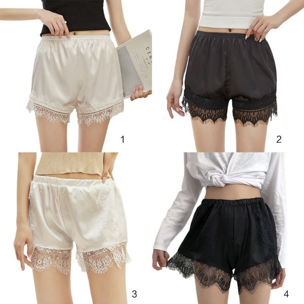 women imitation silk safety pants solid color under skirt shorts half slip eyelash lace trim pajamas loose bloomers underpants, Black;pink
women imitation silk safety pants solid color under skirt shorts half slip eyelash lace trim pajamas loose bloomers underpants, Black;pink