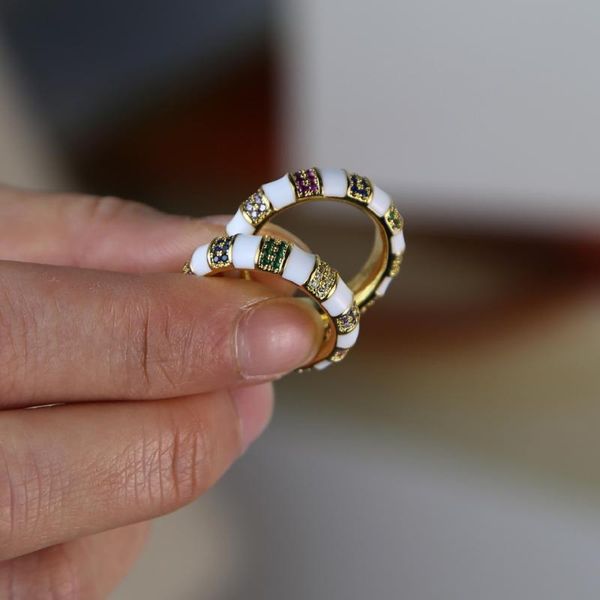 classic round finger ring white enamel &rainbow cz zircon pave setting charming bohemia ring modern women wedding travel jewelry, Golden;silver
classic round finger ring white enamel &rainbow cz zircon pave setting charming bohemia ring modern women wedding travel jewelry, Golden;silver