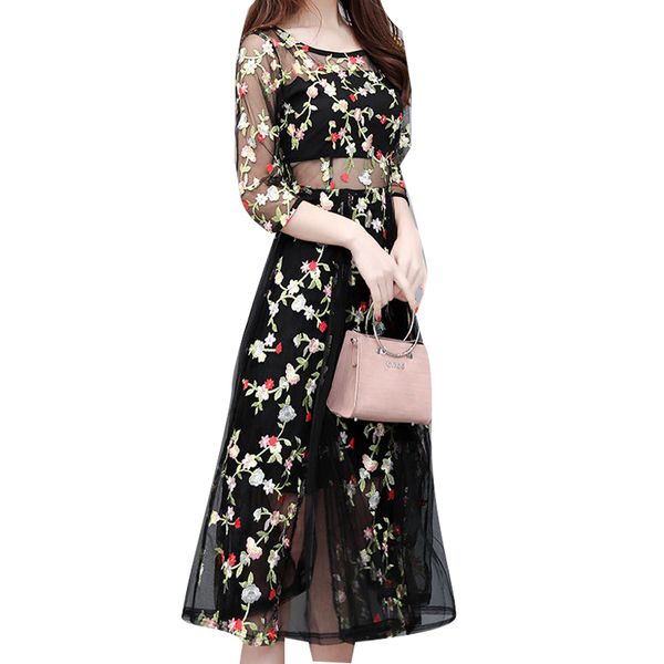 party dresses women's spring summer style dress mesh hollow out printed half sleeve o-neck elegant casual ss1872, White;black
party dresses women's spring summer style dress mesh hollow out printed half sleeve o-neck elegant casual ss1872, White;black