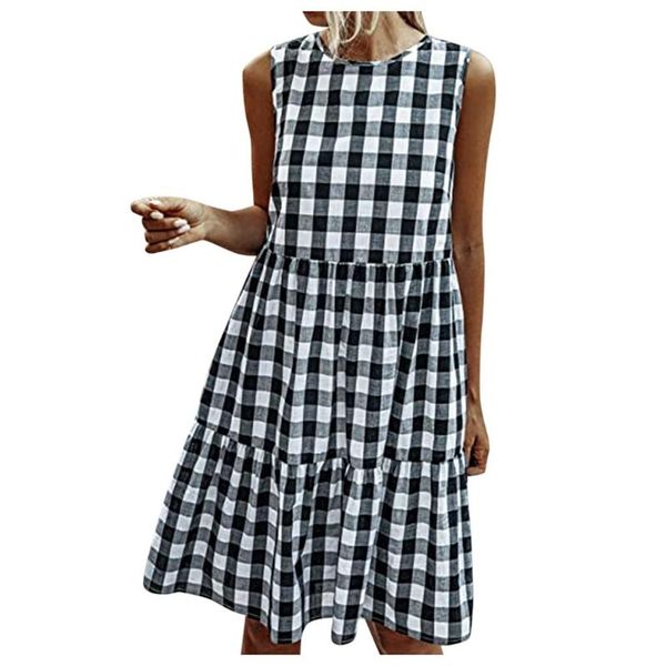 38# women casual dress summer plaid sleeveless loose sundress ruffle a line loose mini short dresses o neck party dress, Black;gray
38# women casual dress summer plaid sleeveless loose sundress ruffle a line loose mini short dresses o neck party dress, Black;gray