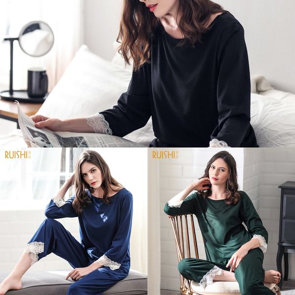 women autumn modal long sleeve loose casual suit women can wear pajamas outside home clothes season pajamas, Blue;red
women autumn modal long sleeve loose casual suit women can wear pajamas outside home clothes season pajamas, Blue;red