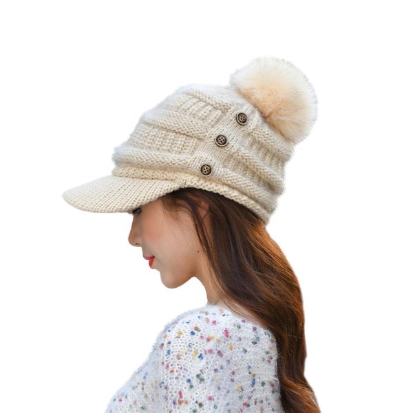 sparsil women winter knit hat with visor fashion fur ball baseball cap outdoor casual wrinkled caps chapeau, Blue;gray
sparsil women winter knit hat with visor fashion fur ball baseball cap outdoor casual wrinkled caps chapeau, Blue;gray