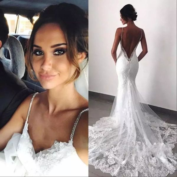 new backless lace wedding dresses 2021 spaghetti straps mermaid layers appliqued boho beach bridal gowns, White
new backless lace wedding dresses 2021 spaghetti straps mermaid layers appliqued boho beach bridal gowns, White