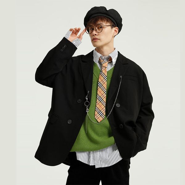 men double breasted iron chain pendant casual loose blazers suit coat male female vintage streetwearhip hop suit jacket, White;black
men double breasted iron chain pendant casual loose blazers suit coat male female vintage streetwearhip hop suit jacket, White;black