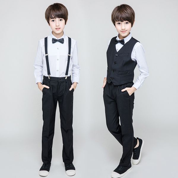 gentleman boys suit kids long sleeves shirt with suspender suit pants and bow tie outfit formal performance party clothing set, White
gentleman boys suit kids long sleeves shirt with suspender suit pants and bow tie outfit formal performance party clothing set, White