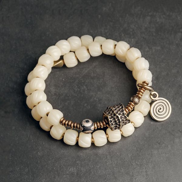 two row tibetan yak bone bead bracelet hammered copper charm bead prayer peace positive energy jewelry mom gift girl white, Black
two row tibetan yak bone bead bracelet hammered copper charm bead prayer peace positive energy jewelry mom gift girl white, Black