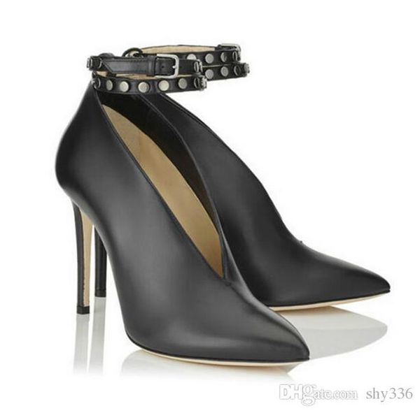 with box luxury women v shape high heels genuine leather rivets party wedding dress shoes shallow mouth pointed fashion dress shoes, Black
with box luxury women v shape high heels genuine leather rivets party wedding dress shoes shallow mouth pointed fashion dress shoes, Black