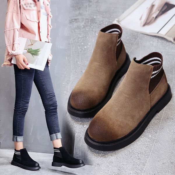 2019 ladies med heel covered flat with ankle boots flock women round toe shoes flat booties slip-on suede solid color boots, Black
2019 ladies med heel covered flat with ankle boots flock women round toe shoes flat booties slip-on suede solid color boots, Black