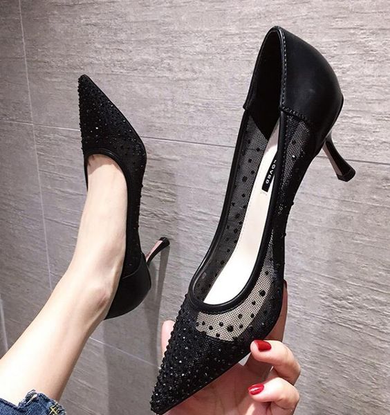 new season designer women mesh high heel shoes lace rhinestone pointed toes cut-outs shallow mouth cat heel stiletto shoes lady dress shoes, Black
new season designer women mesh high heel shoes lace rhinestone pointed toes cut-outs shallow mouth cat heel stiletto shoes lady dress shoes, Black