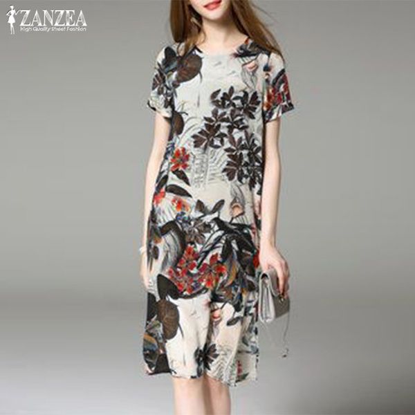 

women's party dress 2019 zanzea flower printed sundress elegant split holiday summer vestidos female short sleeve robe femme 5xl, Black;gray