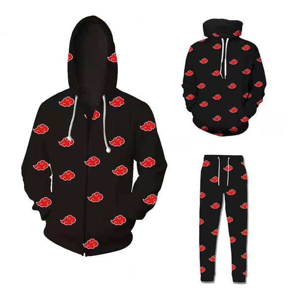 akatsuki 3d printed hoodie hooded costume fashion zipper hoodies pants, Black