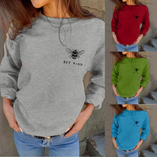 solid color bee print women's spring fashion sweatshirts bee kind letter print female casual loose blouses 2020 new, White 
solid color bee print women's spring fashion sweatshirts bee kind letter print female casual loose blouses 2020 new, White