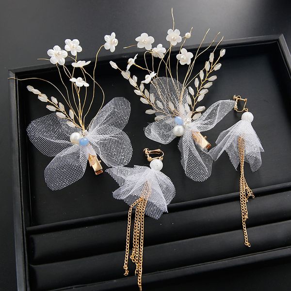 new japanese and korean bride wedding headdress mori flower gauze hairpin earrings handmade beaded wedding jewelry, Golden;white
new japanese and korean bride wedding headdress mori flower gauze hairpin earrings handmade beaded wedding jewelry, Golden;white