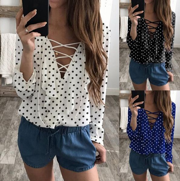 new fashion women clothing summer wave point printed loose ruffles bandage v neck long sleeve blouse ladies casual shirt, White
new fashion women clothing summer wave point printed loose ruffles bandage v neck long sleeve blouse ladies casual shirt, White