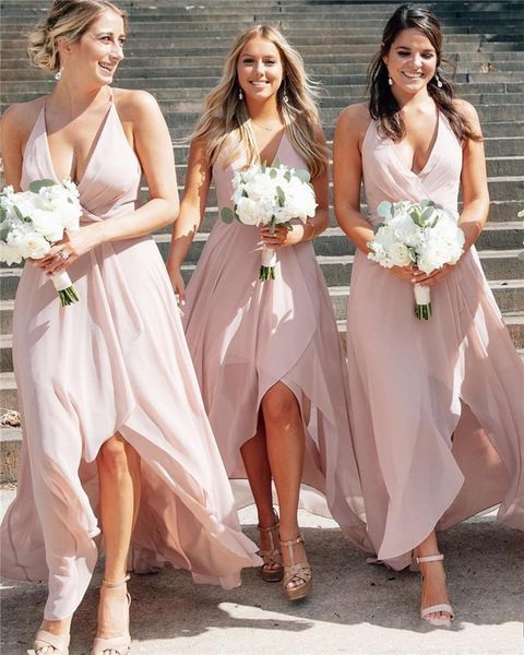 2020 charming blush pink halter chiffon beach bridesmaid dresses elagant hi-lo maid of honor gown long formal prom evening dresses, White;pink
2020 charming blush pink halter chiffon beach bridesmaid dresses elagant hi-lo maid of honor gown long formal prom evening dresses, White;pink