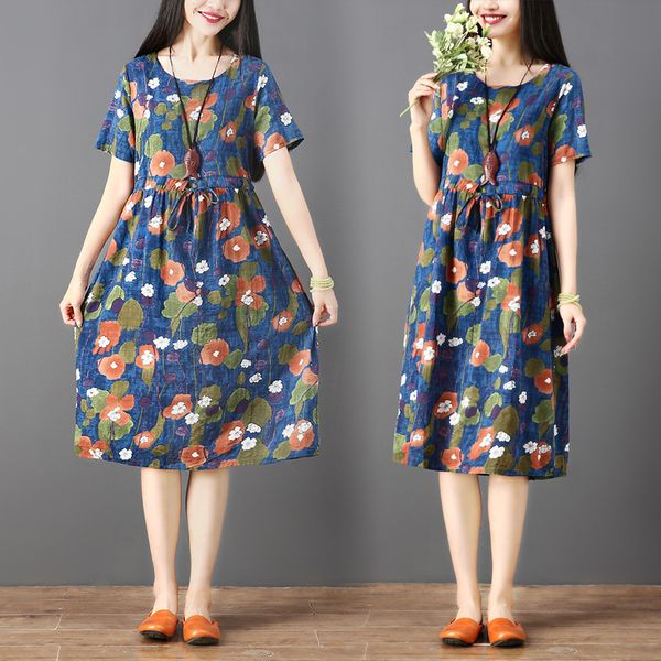 cotton and linen dress vintage waist drawstring short sleeve dress plus size women casual loose summer dress vestidos, Black;gray
cotton and linen dress vintage waist drawstring short sleeve dress plus size women casual loose summer dress vestidos, Black;gray
