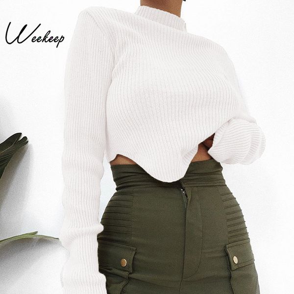 weekeep women stand collar cropped long sleeve sweater white knitted high street spring autumn knitted sweater, White;black
weekeep women stand collar cropped long sleeve sweater white knitted high street spring autumn knitted sweater, White;black