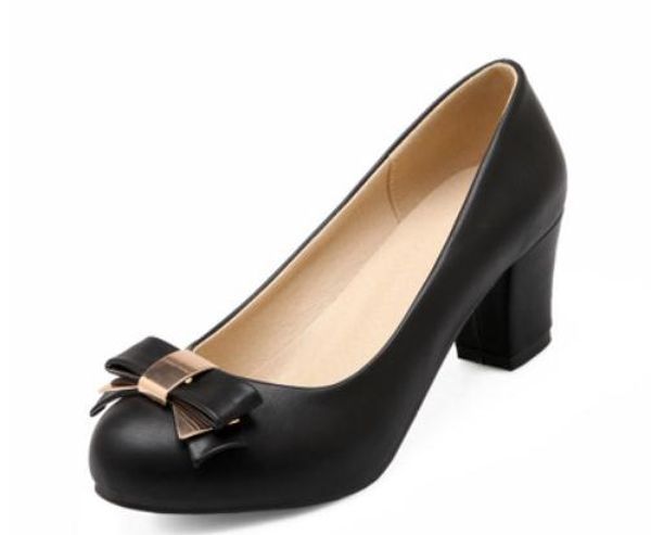 2019 women's shoes in spring and autumn with new style high heel coarse heel round head bowknot@257, Black
2019 women's shoes in spring and autumn with new style high heel coarse heel round head bowknot@257, Black
