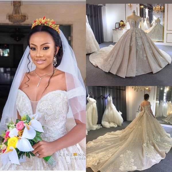 luxury off shoulder ball gown wedding dresses sparkly sequined plue size dubai bribal gown open back cathedral train, White
luxury off shoulder ball gown wedding dresses sparkly sequined plue size dubai bribal gown open back cathedral train, White