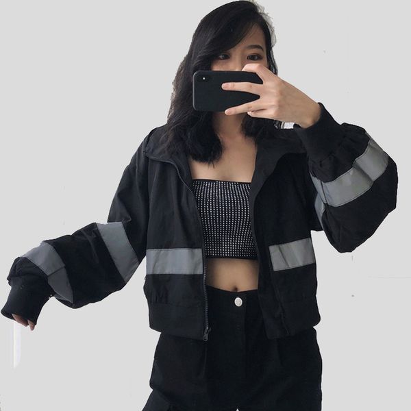 2020 spring harajuku streetwear coat bf high waist short black crop reflective zipper loose cargo jacket, Black;brown
2020 spring harajuku streetwear coat bf high waist short black crop reflective zipper loose cargo jacket, Black;brown