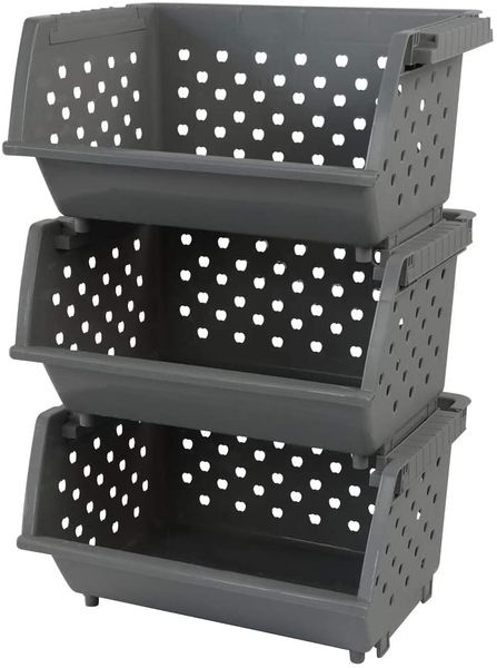 3-pack gray plastic stackable detachable storage organizer stacking basket
3-pack gray plastic stackable detachable storage organizer stacking basket
