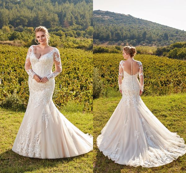 Light Champagne Elegant Plus Size Wedding Dresses 2019 V Neck Sheer Long Sleeves Lace Mermaid Wedding Bridal Gowns Illusion Back
Light Champagne Elegant Plus Size Wedding Dresses 2019 V Neck Sheer Long Sleeves Lace Mermaid Wedding Bridal Gowns Illusion Back