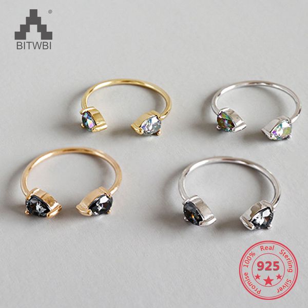 925 sterling silver crystal rings for women fine jewelry adjustable double cz ring open midi toe engagement rings, Golden;silver