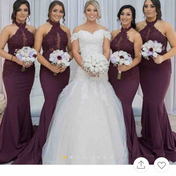 halter neck satin mermaid bridesmaid dress 2020 lace appliques wedding guest gowns custom made, White;pink
halter neck satin mermaid bridesmaid dress 2020 lace appliques wedding guest gowns custom made, White;pink