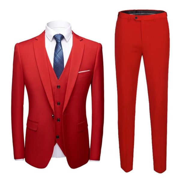 men's suits & blazers 3 pieces red suit elegant solid one button slim fit single breasted party blazer vest pants set, White;black
men's suits & blazers 3 pieces red suit elegant solid one button slim fit single breasted party blazer vest pants set, White;black