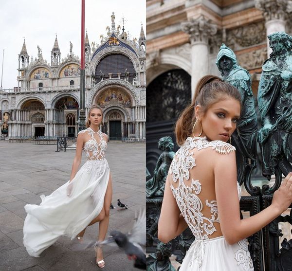 2019 lace appliqued beach bohemian wedding dress see through high side split boho bridal gown plus size, White
2019 lace appliqued beach bohemian wedding dress see through high side split boho bridal gown plus size, White
