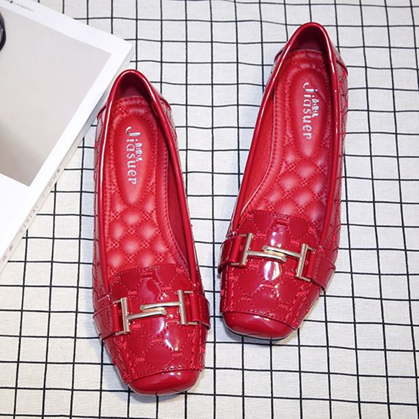 women flats shoes metal decoration patent leather square toe fashion flat moccasins ladies for office boat shoes, Black
women flats shoes metal decoration patent leather square toe fashion flat moccasins ladies for office boat shoes, Black