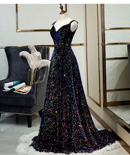 elegant spaghetti straps evening gown with star ornament lace sequins floor length prom dress custom made, Black
elegant spaghetti straps evening gown with star ornament lace sequins floor length prom dress custom made, Black