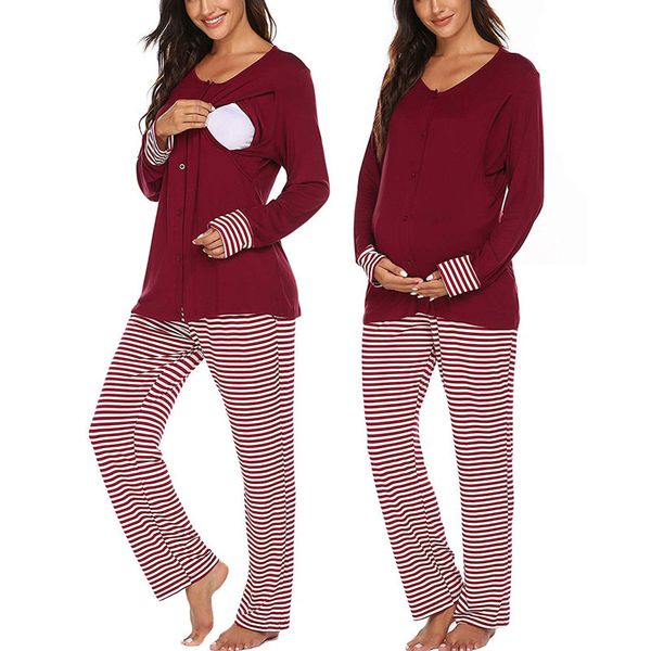 pregnant women's mother long sleeve button breast-feeding adjustable stripe trousers home clothes pregnance pajama suit, Black;red
pregnant women's mother long sleeve button breast-feeding adjustable stripe trousers home clothes pregnance pajama suit, Black;red